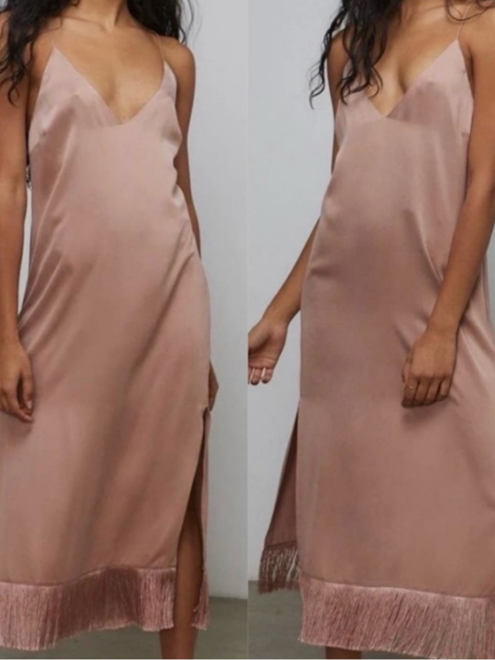 Lunya Washable Silk Fringe Slip Dress in Otium Tan Blush